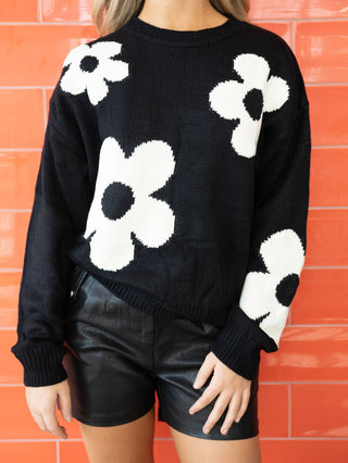 Jesse Flower Print Knit Sweater - Monday Alice