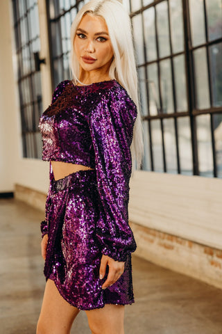 Jordan Sequins Long Sleeve Crop Top - Monday Alice