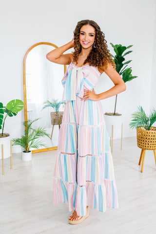 Kelsey Ribbon Stripe Print Maxi Cami Dress - Monday Alice