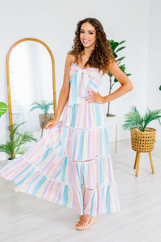 Kelsey Ribbon Stripe Print Maxi Cami Dress - Monday Alice