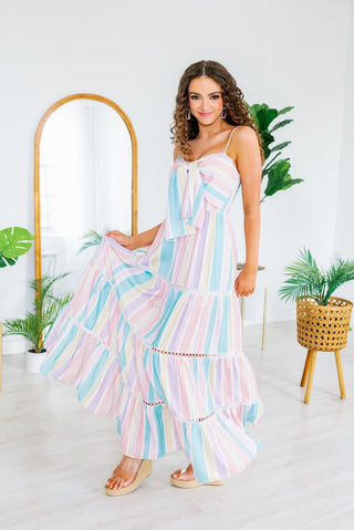Kelsey Ribbon Stripe Print Maxi Cami Dress - Monday Alice