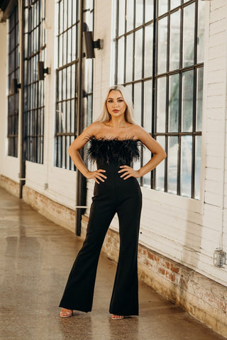 Kylan Black Feather Jumpsuit - Monday Alice