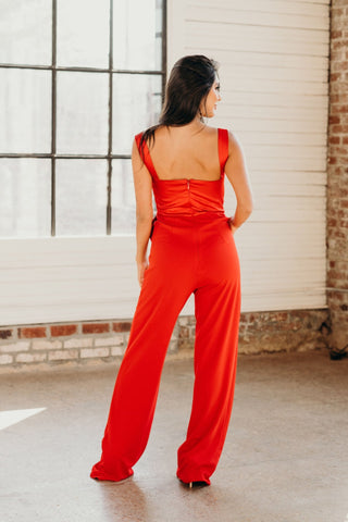 Onika Red Satin Crepe Jumpsuit - Monday Alice